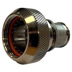 Front view of EMCA Straight Screened Adaptor in Electroless Nickel finish (Part Number: A37-526-4508KN)
