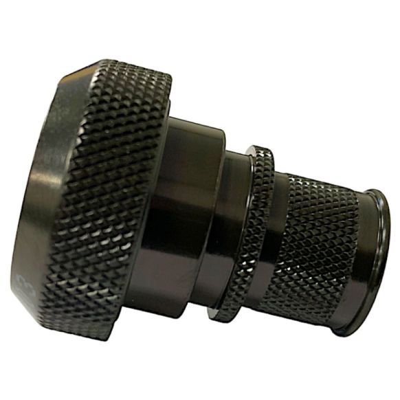 Side view of EMCA Straight Screened Adaptor in Olive Drab Zinc Cobalt finish (Part Number: A37-526-6408KN)