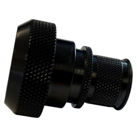 Side view of EMCA Straight Screened Adaptor in Black Zinc Nickel finish (Part Number: A37-796-4210)