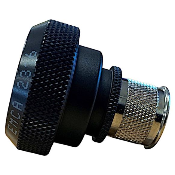 Side view of EMCA Straight Screened Adaptor in Black Hybrid finish (Part Number: A37-796-2J05)