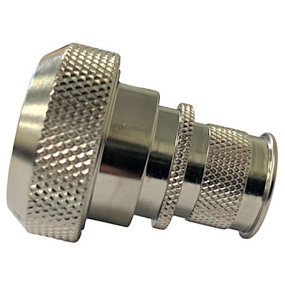 Side view of EMCA Straight (RFI/EMI) Screened Adaptor in Stainless Steel Passivated finish (Part Number: A37-796-7109)