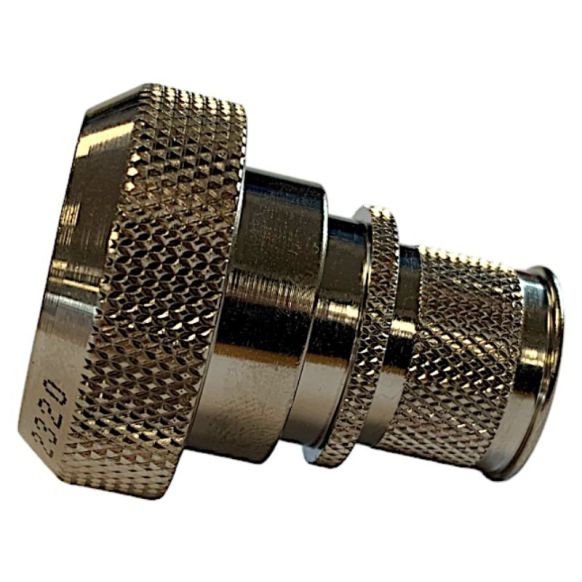 Side view of EMCA Straight (RFI/EMI) Screened Adaptor in Electroless Nickel finish (Part Number: A37-796-1507)