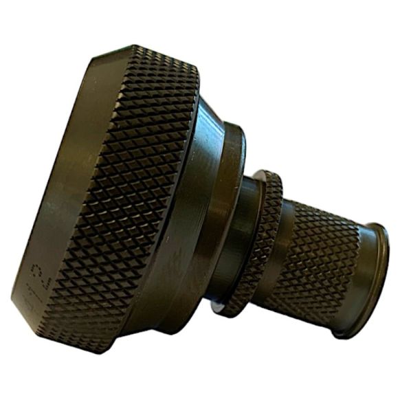 Side view of EMCA Straight (RFI/EMI) Screened Adaptor in Olive Drab Cadmium finish (Part Number: A37-796-9608)