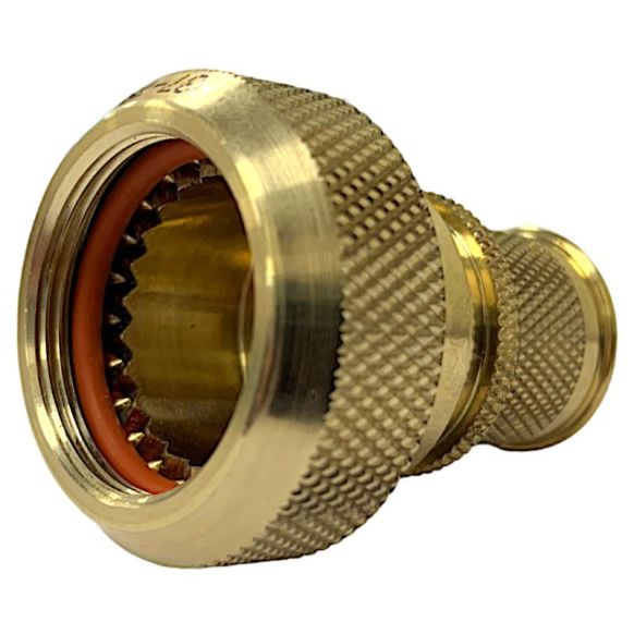 Front view of EMCA Straight (RFI/EMI) Screened Adaptor in Aluminium Bronze Passivated & Electroless Nickel finish (Part Number: A37-796-29508)