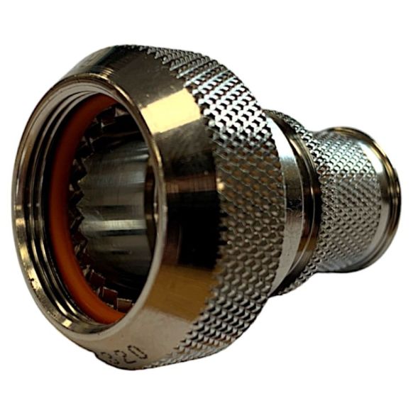 Front view of EMCA Straight Screened Adaptor in Electroless Nickel finish (Part Number: A37-796-8514)